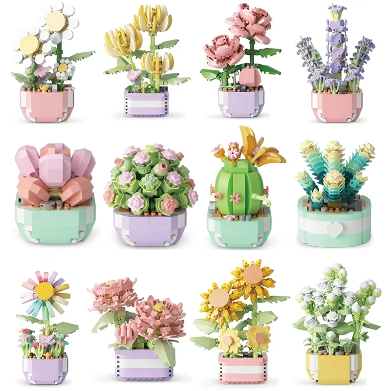 Bonsai Garden Pot - Flower Succulents Building Blocks Everlasting Flower