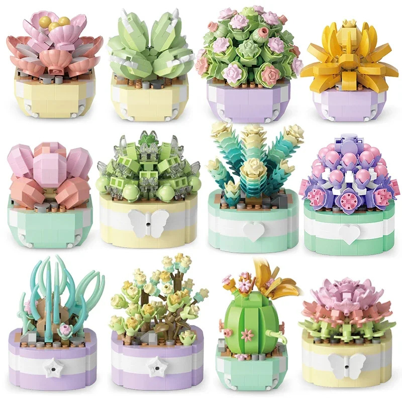 Bonsai Garden Pot - Flower Succulents Building Blocks Cactus Gypsophila