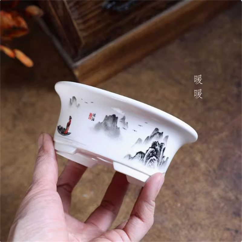 Porcelain White Oval Bonsai Po - Bonsai Garden Desk 评论和价格