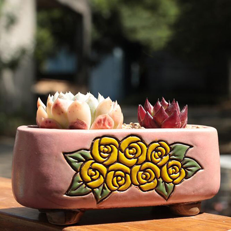 Ceramic Rectangle Floral Patte - Bonsai Garden Europe 评论和价格