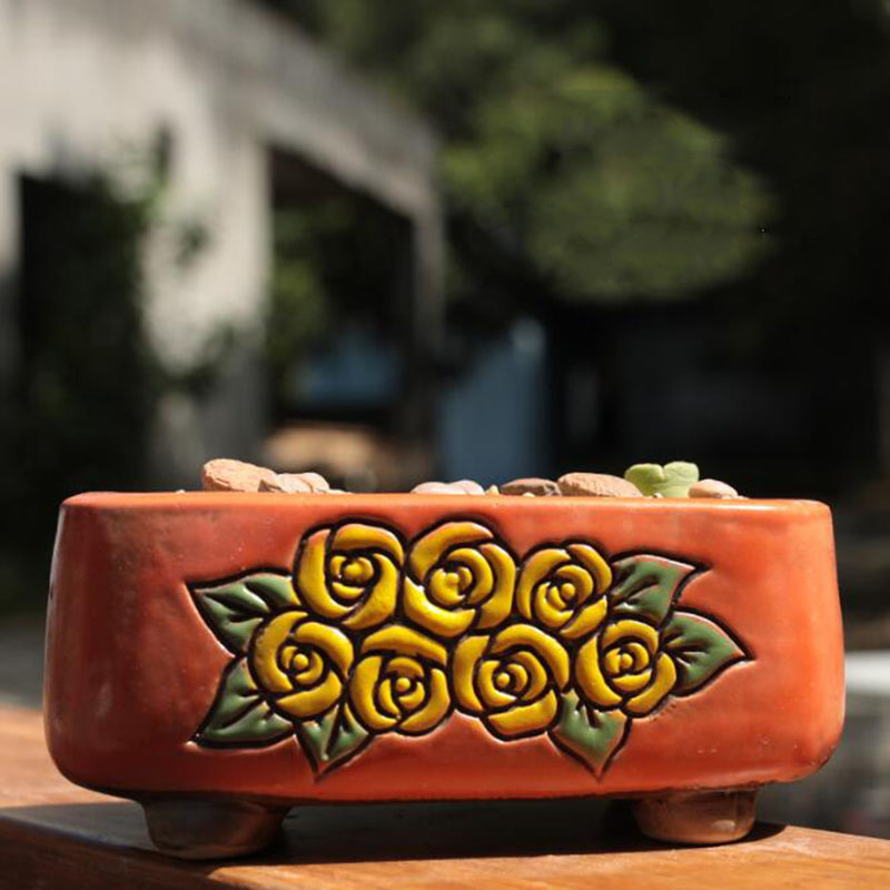 Ceramic Rectangle Floral Patte - Bonsai Garden Europe 评论和价格