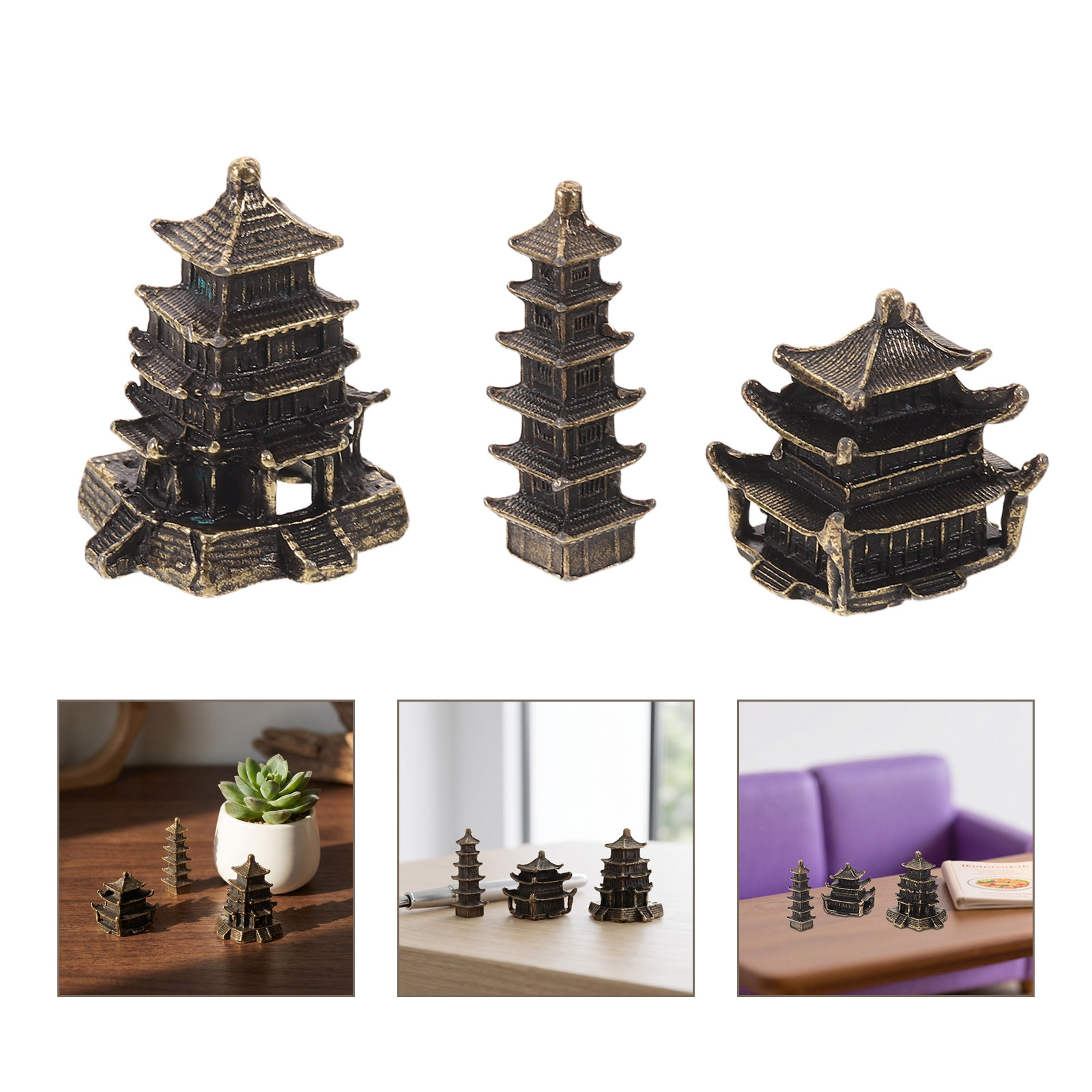 3Pcs Brass Feng Shui Pagoda St - Bonsai Garden Desk 评论和价格